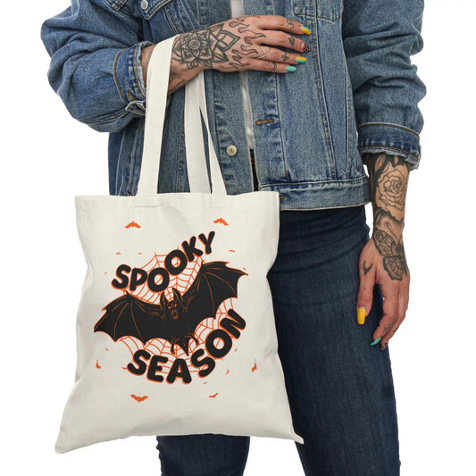 Printify Halloween Spooky Season Bat Cotton Canvas Reusable Grocery Tote Bag - Tote Bags Bags