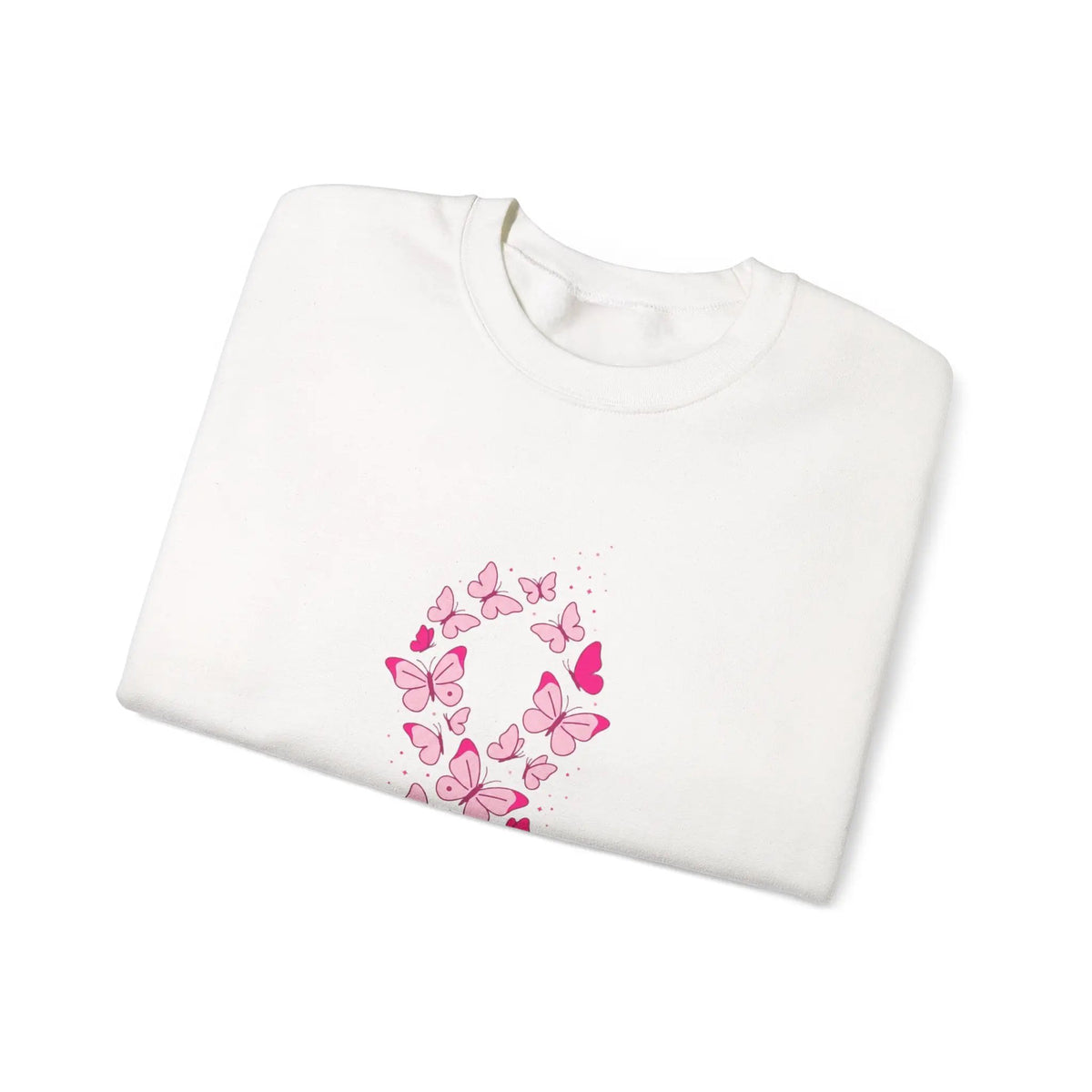 Printify Pink Butterfly Ribbon Sweatshirt | Breast Cancer Awareness, Support - Sweatshirts Sweatshirt