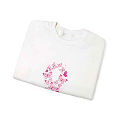 Printify Pink Butterfly Ribbon Sweatshirt | Breast Cancer Awareness, Support - Sweatshirts Sweatshirt