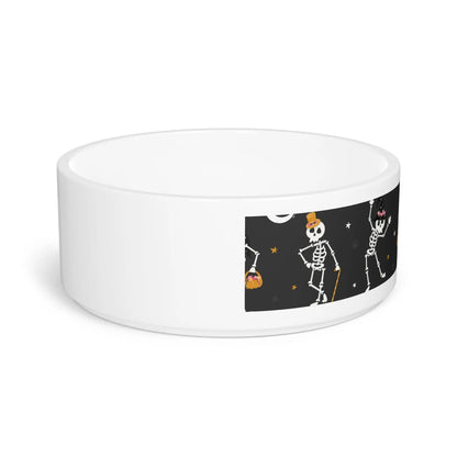 Printify Halloween Dancing Skeletons Pet Bowl — Festive Dog & Cat Food Bowl - Bowls Pets