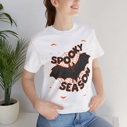 Printify Spooky Season Bat Graphic Halloween Tshirt Lightweight Soft Tee - T-Shirts T-Shirt