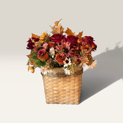 Tulu Designs Burgundy And Rust Rose Woven Wicker Fall Door Basket With Sunflowers - Wreaths Home Decor