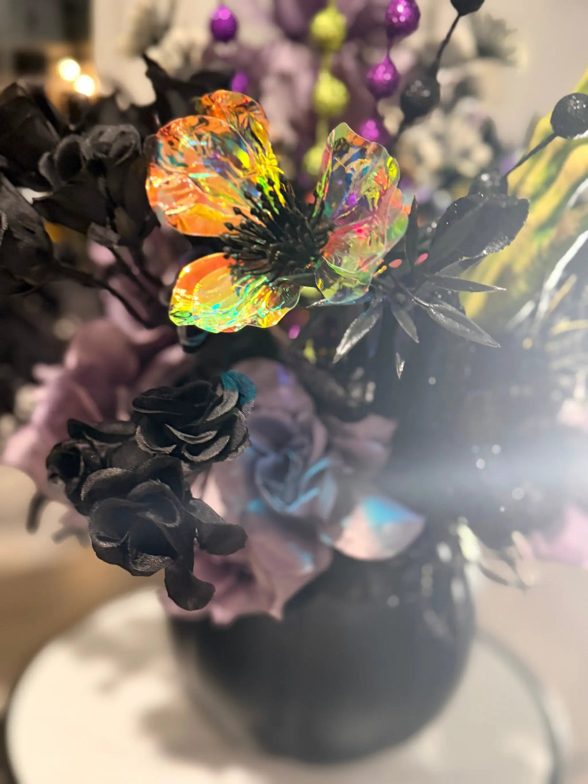 Tulu Prints & Designs Skull & Bones Halloween Bouquet in Black Pumpkin Vase - Seasonal & Holiday Decorations Home Decor
