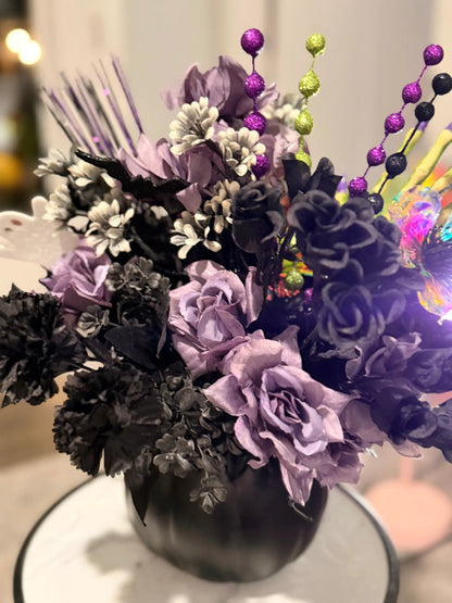 Tulu Prints & Designs Skull & Bones Halloween Bouquet in Black Pumpkin Vase - Seasonal & Holiday Decorations Home Decor