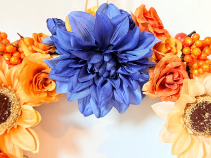 Tulu Prints & Designs Sunflower & Navy Dahlia Fall Wreath - Wreaths & Garlands Home Decor