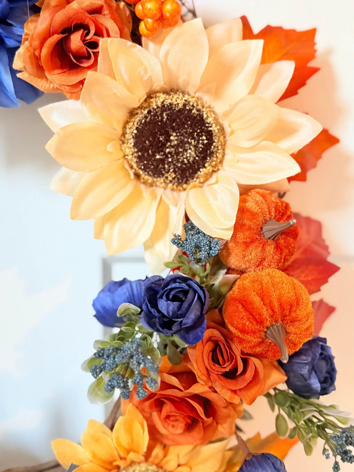 Tulu Prints & Designs Sunflower & Navy Dahlia Fall Wreath - Wreaths & Garlands Home Decor