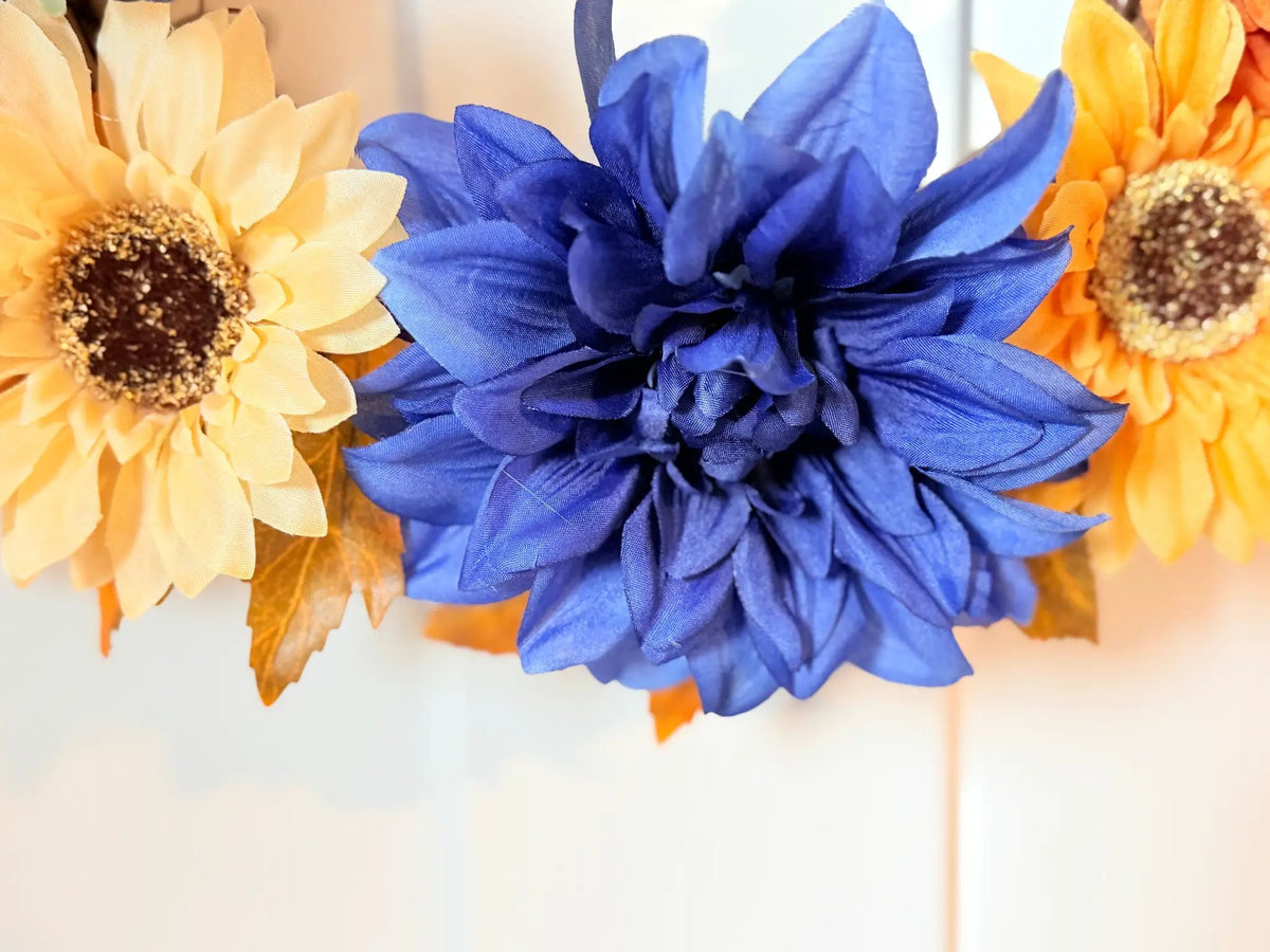 Tulu Prints & Designs Sunflower & Navy Dahlia Fall Wreath - Wreaths & Garlands Home Decor