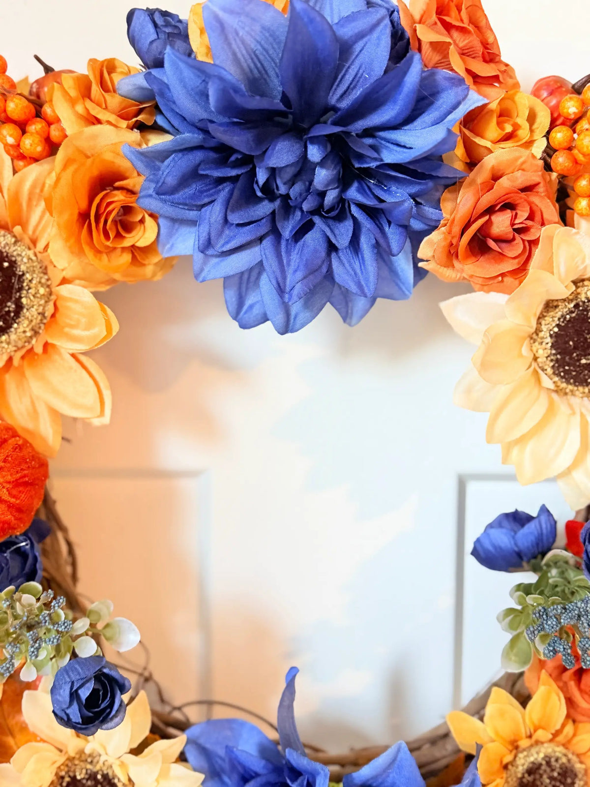 Tulu Prints & Designs Sunflower & Navy Dahlia Fall Wreath - Wreaths & Garlands Home Decor