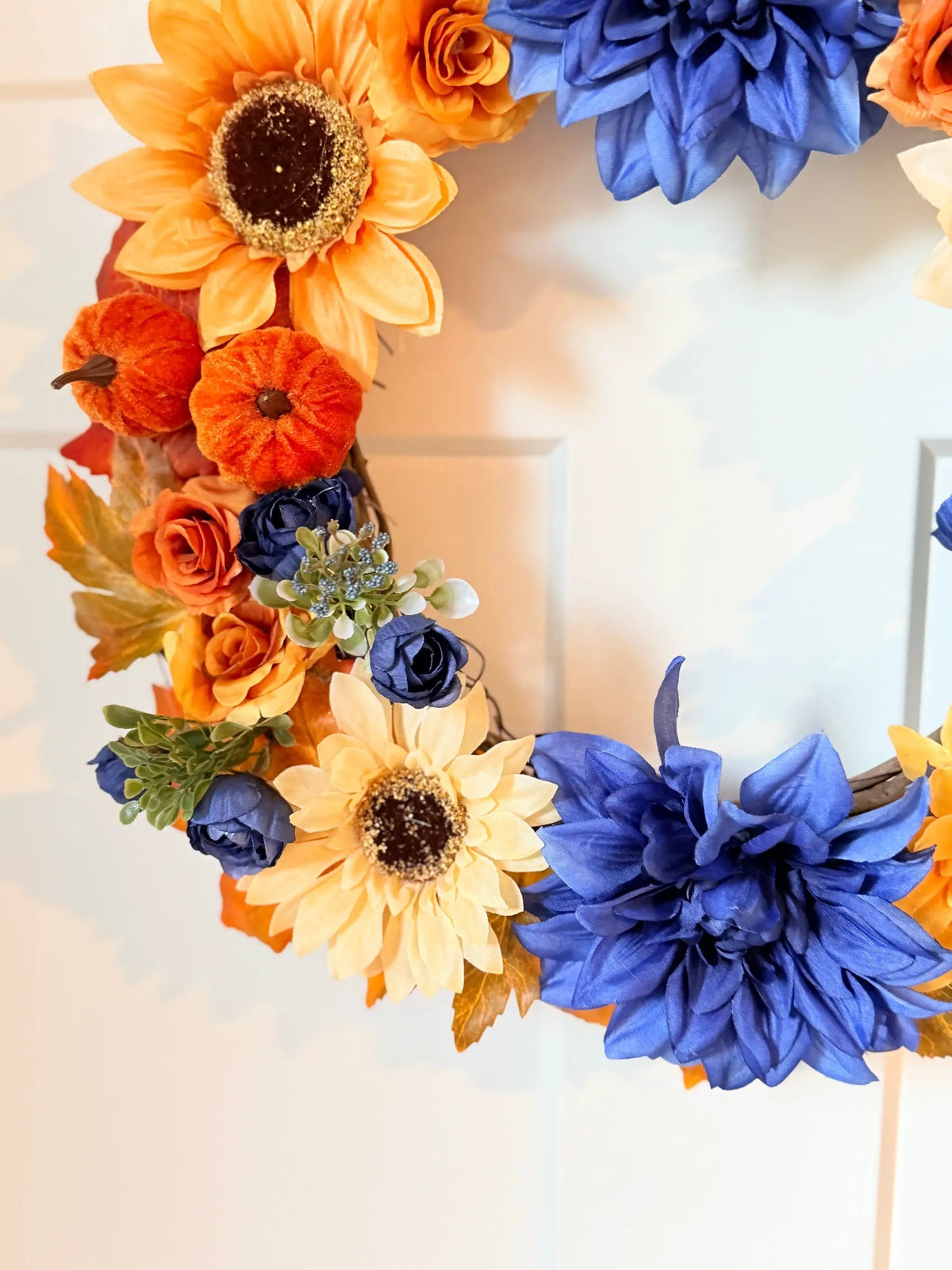 Tulu Prints & Designs Sunflower & Navy Dahlia Fall Wreath - Wreaths & Garlands Home Decor