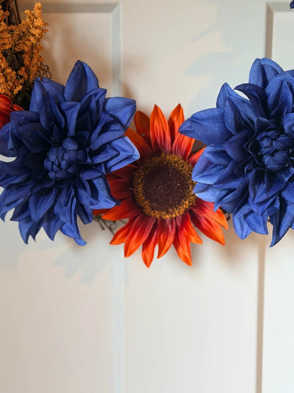 Tulu Designs Tulu Designs Navy Blue and Rust; Orange Sunflower Fall Wreath – Silk Floral Grapevine Door Wreath - Wreaths