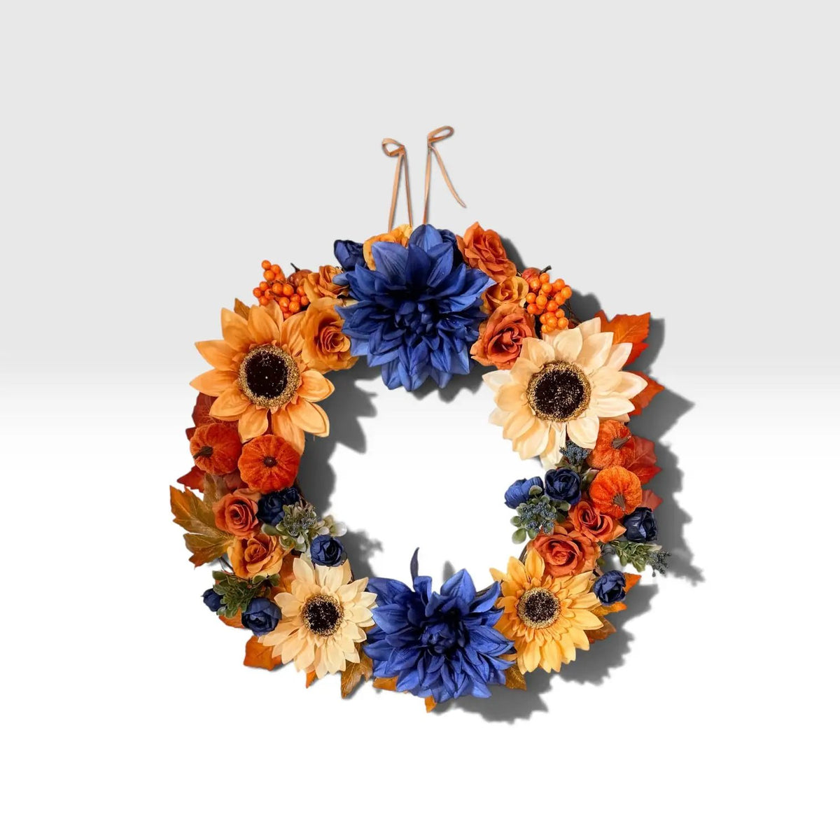 Tulu Prints & Designs Sunflower & Navy Dahlia Fall Wreath - Wreaths & Garlands Home Decor