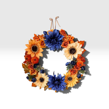 Tulu Prints & Designs Sunflower & Navy Dahlia Fall Wreath - Wreaths & Garlands Home Decor