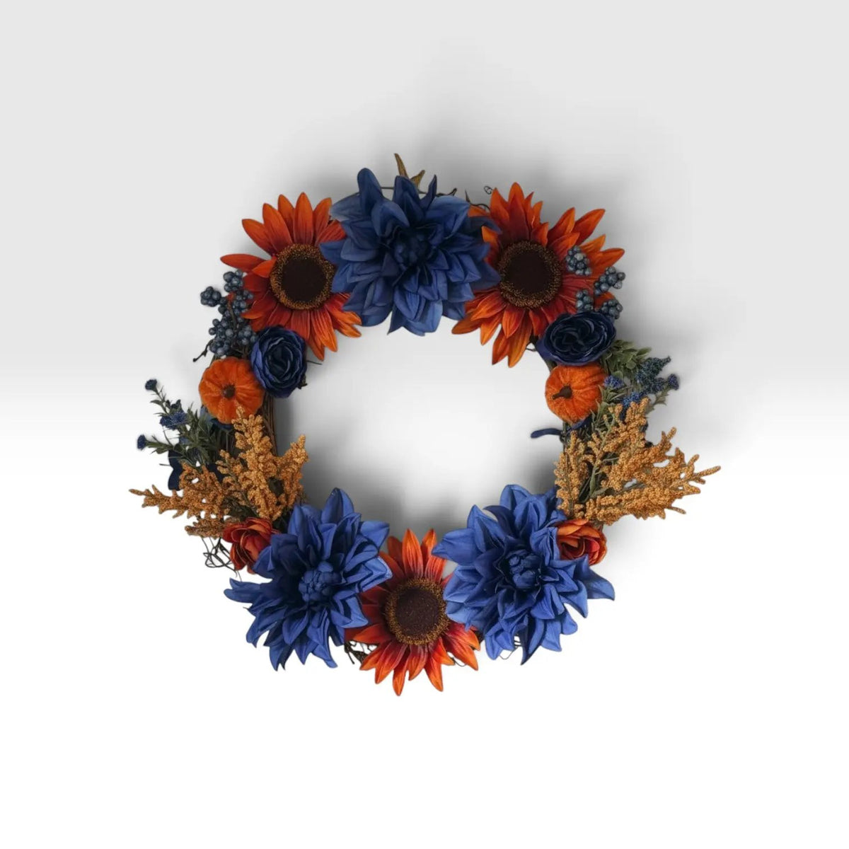 Tulu Designs Tulu Designs Navy Blue and Rust; Orange Sunflower Fall Wreath – Silk Floral Grapevine Door Wreath - Wreaths