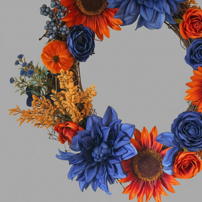 Tulu Designs Tulu Designs Navy Blue and Rust; Orange Sunflower Fall Wreath – Silk Floral Grapevine Door Wreath - Wreaths