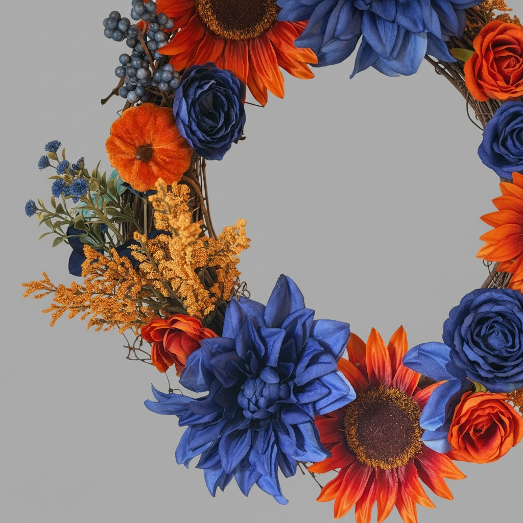 Tulu Designs Tulu Designs Navy Blue and Rust; Orange Sunflower Fall Wreath – Silk Floral Grapevine Door Wreath - Wreaths