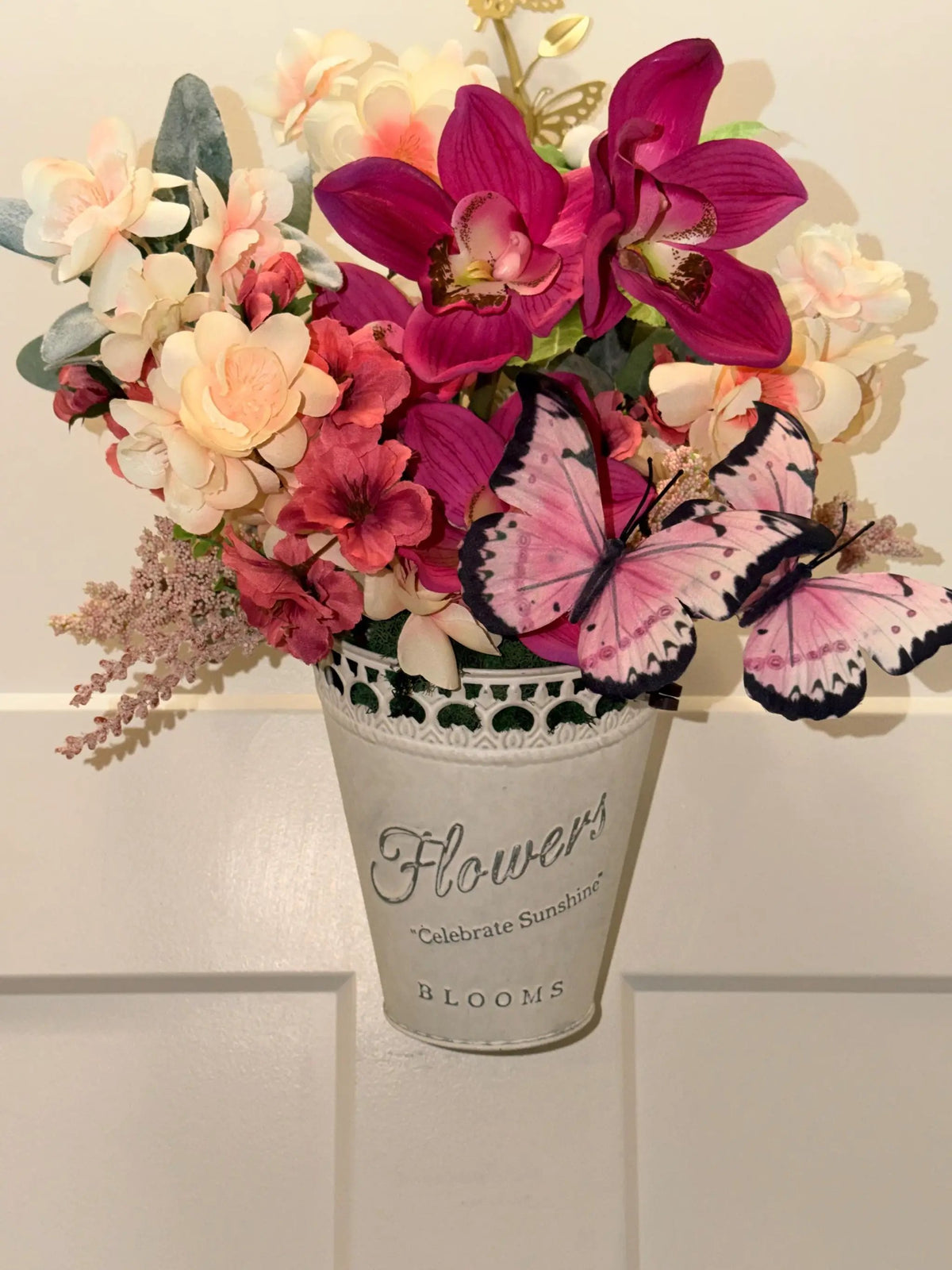 Tulu Prints & Designs Pink Orchid & Butterfly Arrangement — "Celebrate Sunshine" -