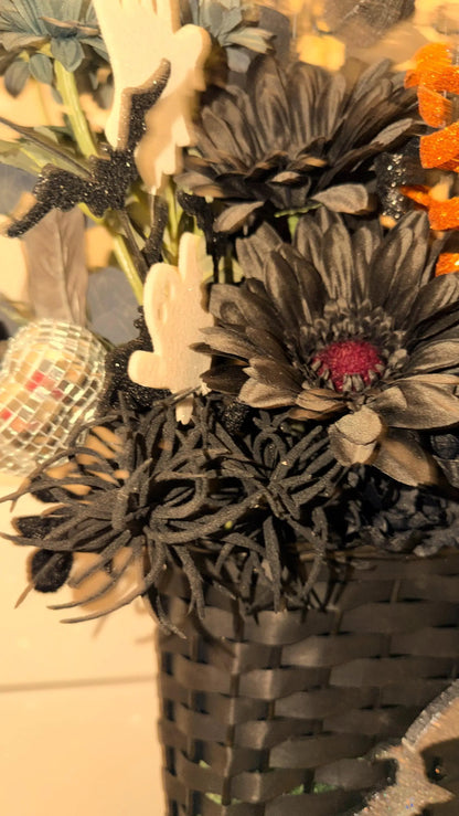 Gothic Halloween Door Basket Arrangement — Black & Dusty Blue