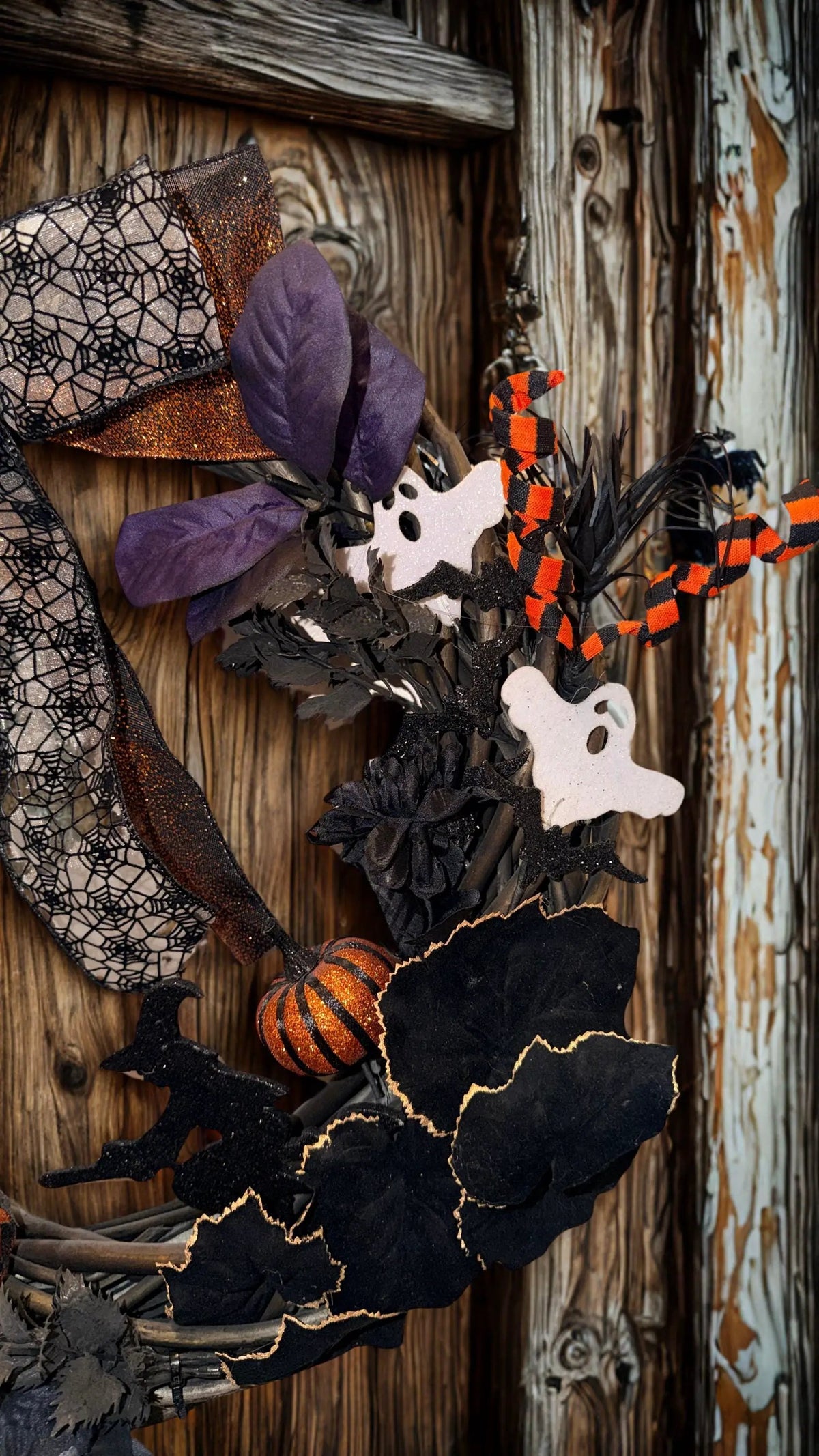 Gothic Halloween Wreath — Black, Purple & Orange Glitter