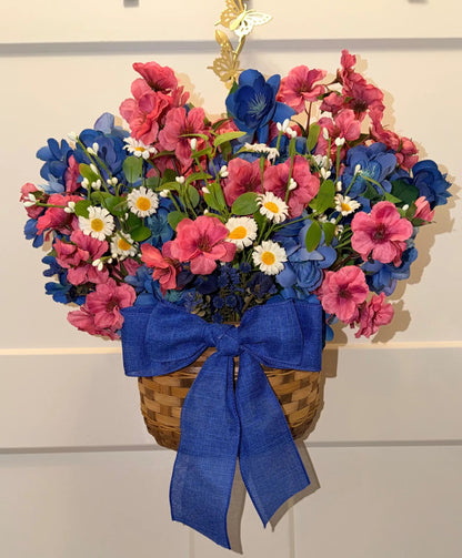 Spring Wildflower Door Basket — Blue & Pink Floral