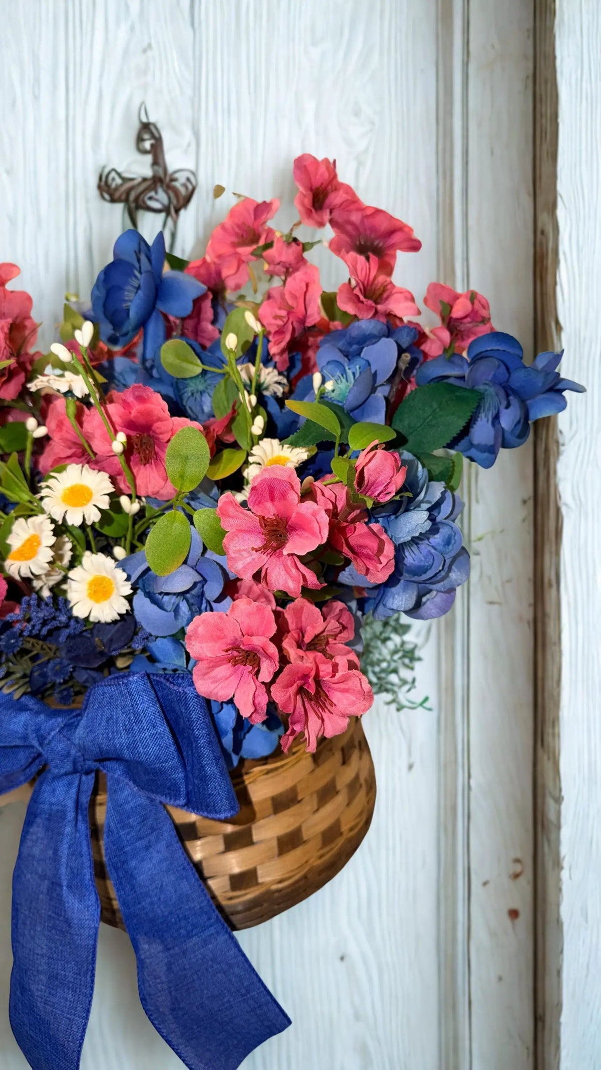 Spring Wildflower Door Basket — Blue & Pink Floral