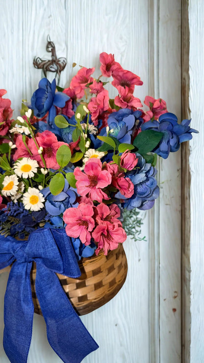 Spring Wildflower Door Basket — Blue & Pink Floral