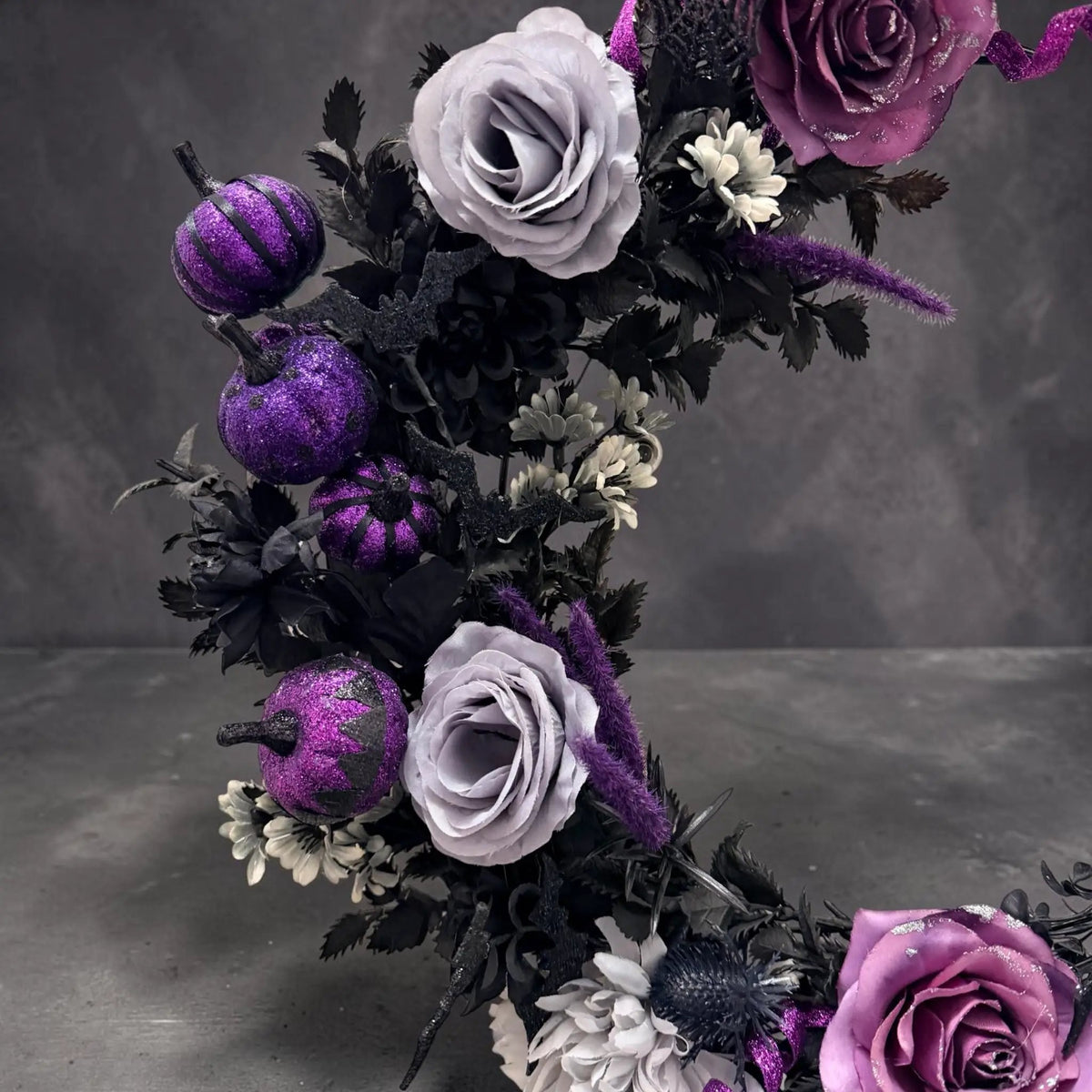 Purple & Black Crescent Moon Halloween Wreath