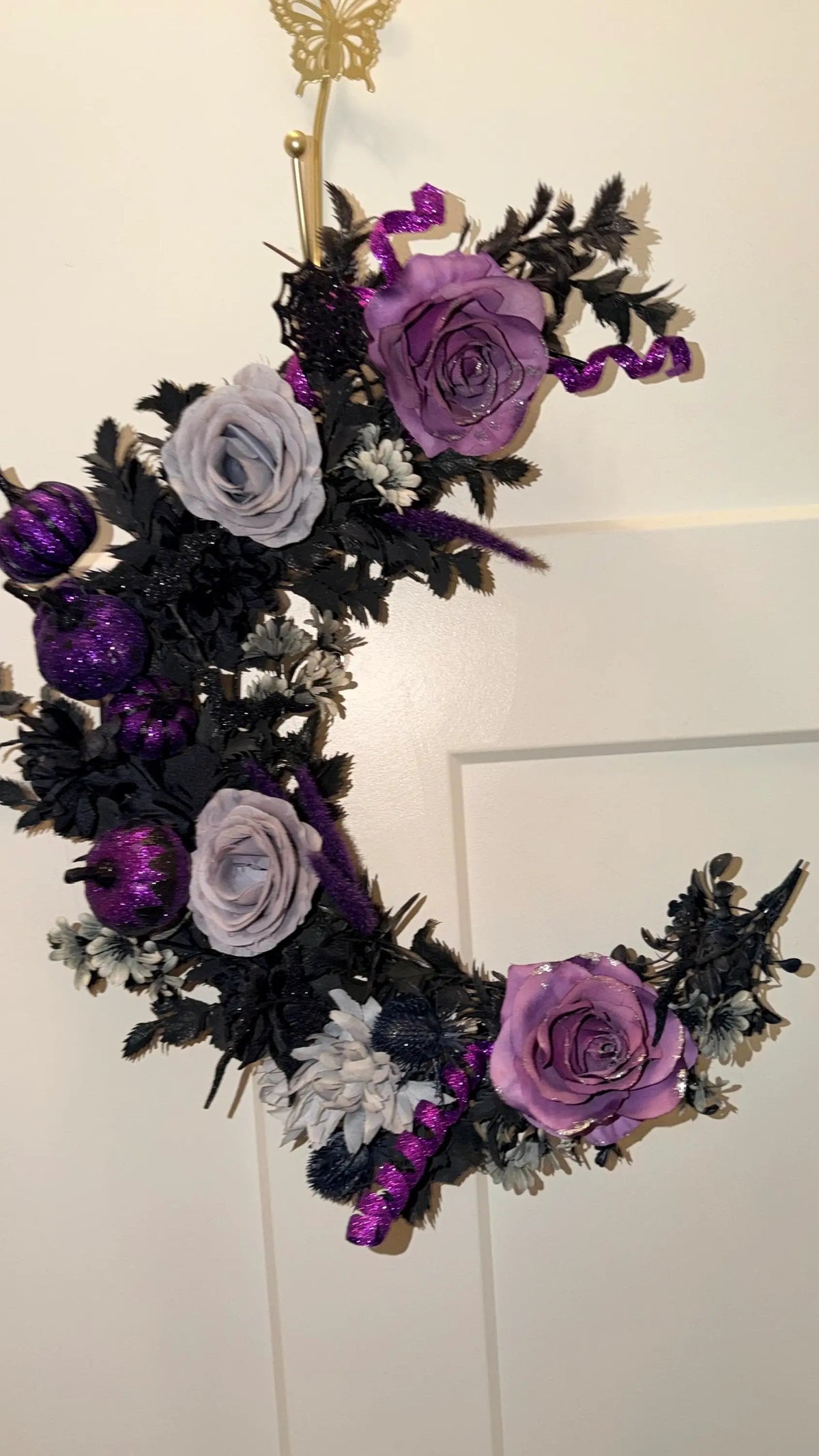 Purple & Black Crescent Moon Halloween Wreath
