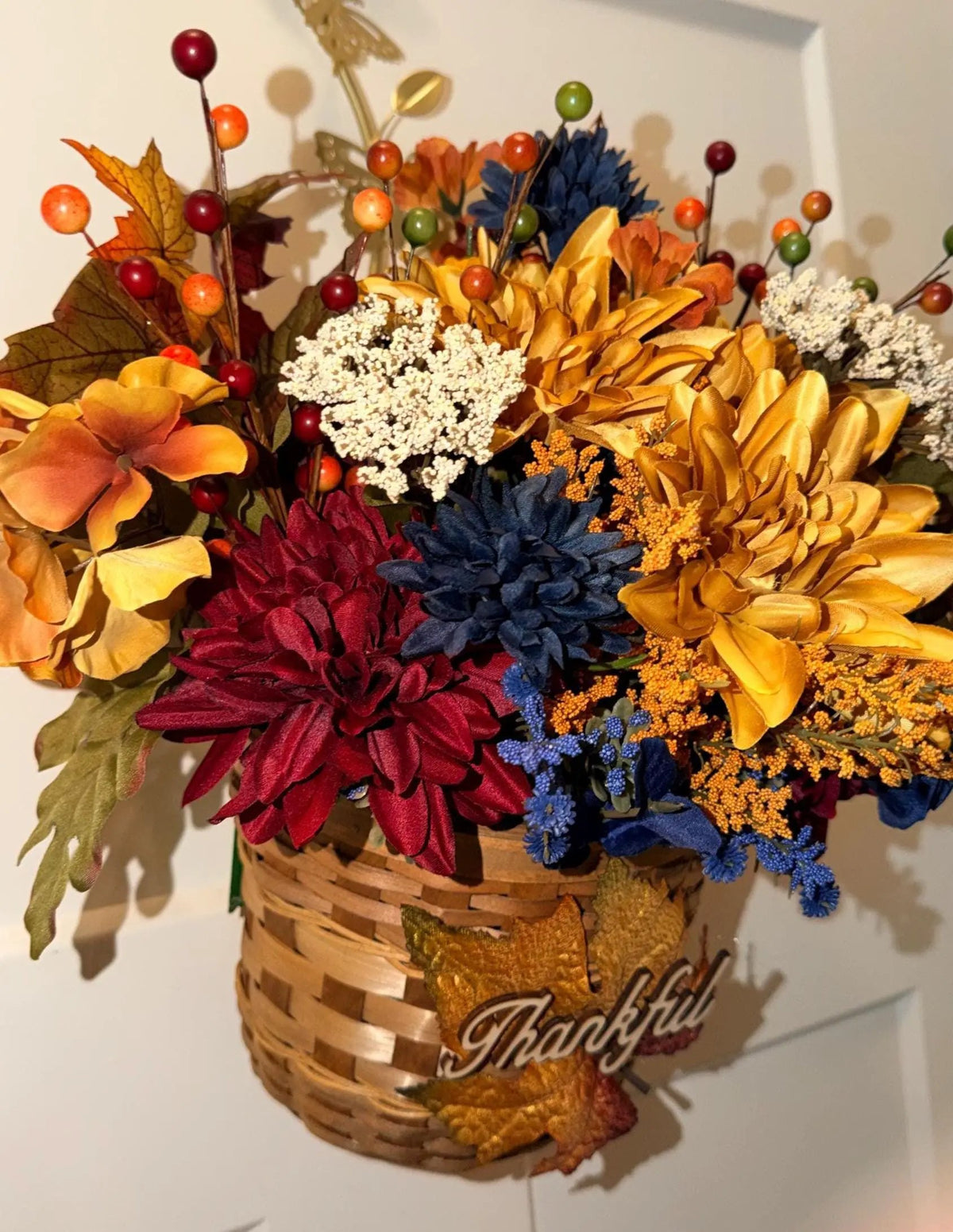 ThankfulFall Door Basket — Navy, Burgundy & Gold