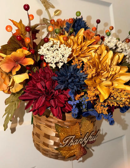ThankfulFall Door Basket — Navy, Burgundy & Gold