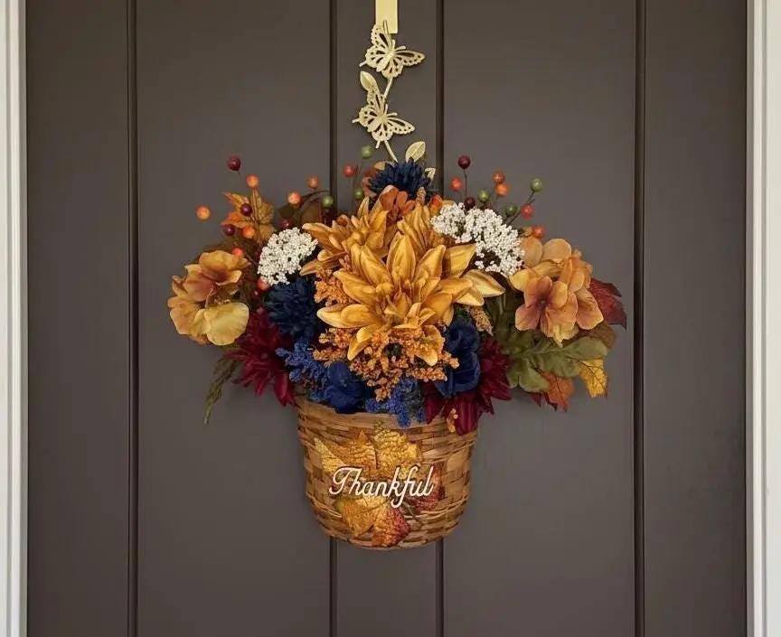 ThankfulFall Door Basket — Navy, Burgundy & Gold