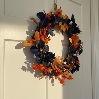 Thankful Fall Wreath — Navy & Orange Grapevine