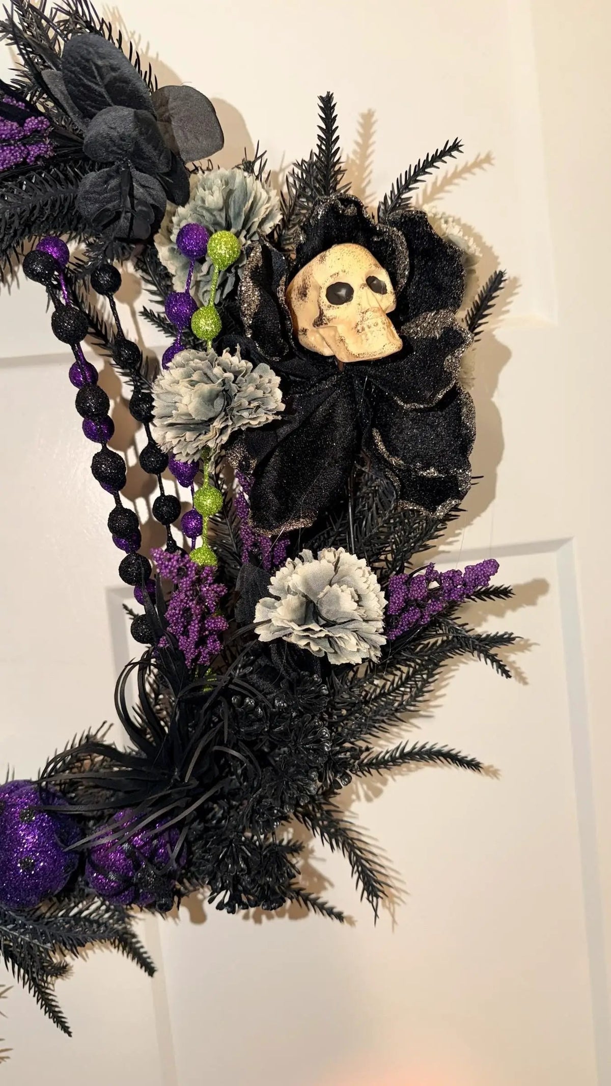 Limited Edition Spooky Halloween Wreath — Black, Purple & Skeleton Accents