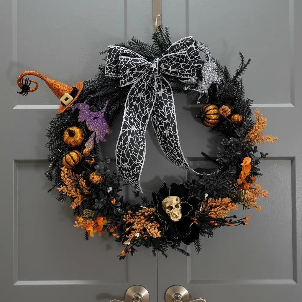 Witch Hat, Ghosts, Black Cat, Pumpkins & Glitter Bat