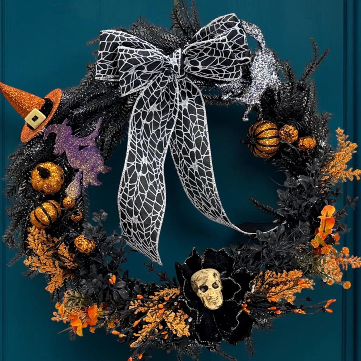 Witch Hat, Ghosts, Black Cat, Pumpkins & Glitter Bat