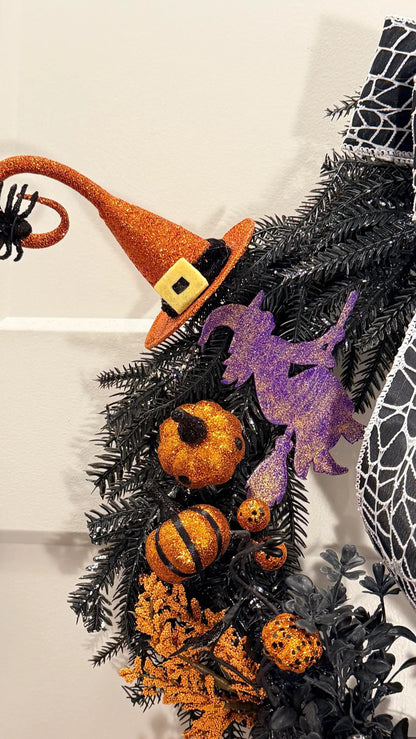 Witch Hat, Ghosts, Black Cat, Pumpkins & Glitter Bat