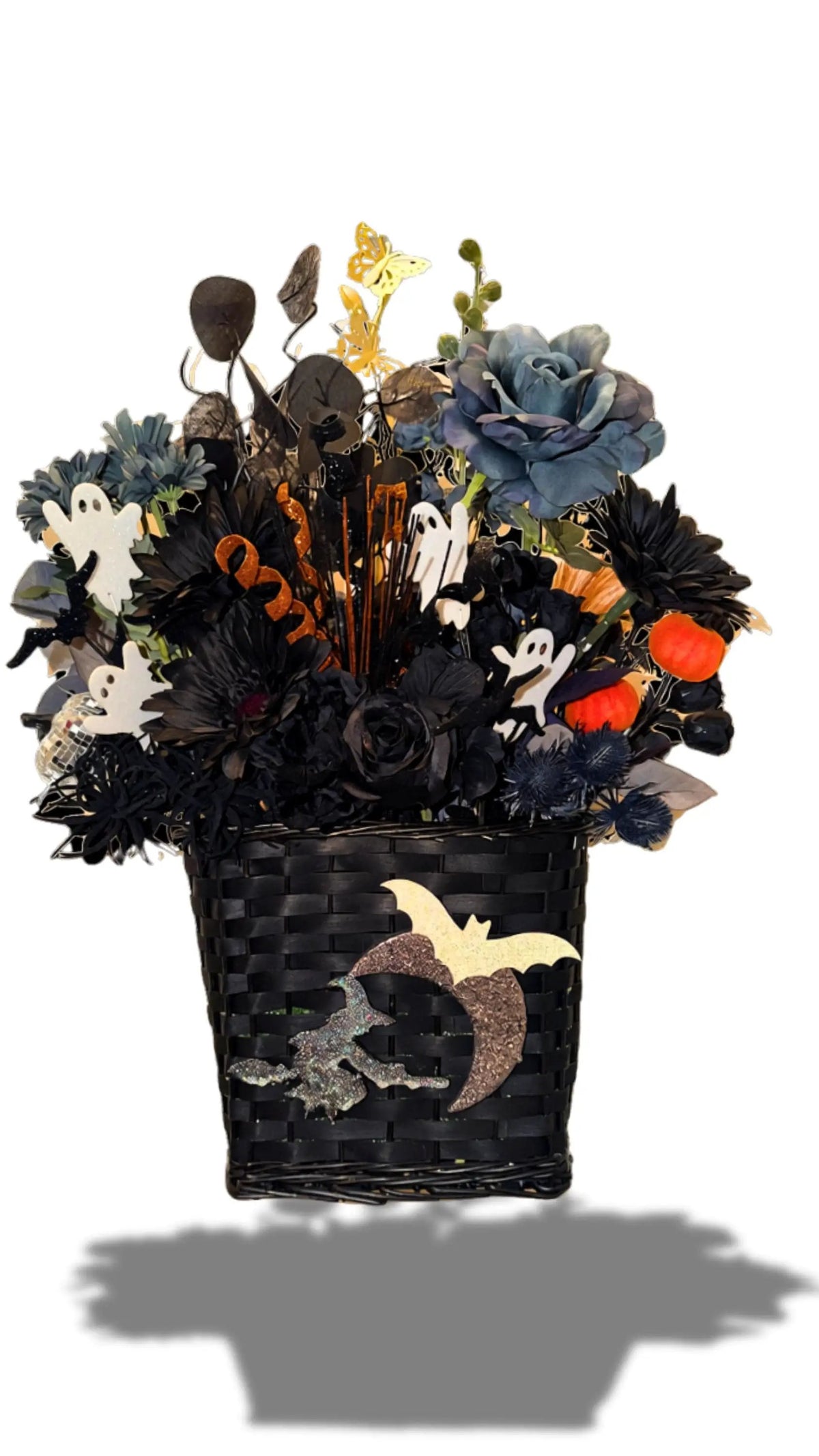 Gothic Halloween Door Basket Arrangement — Black & Dusty Blue