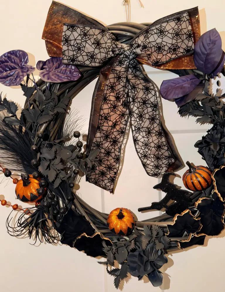 Gothic Halloween Wreath — Black, Purple & Orange Glitter