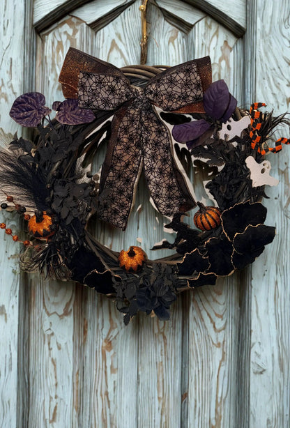 Gothic Halloween Wreath — Black, Purple & Orange Glitter