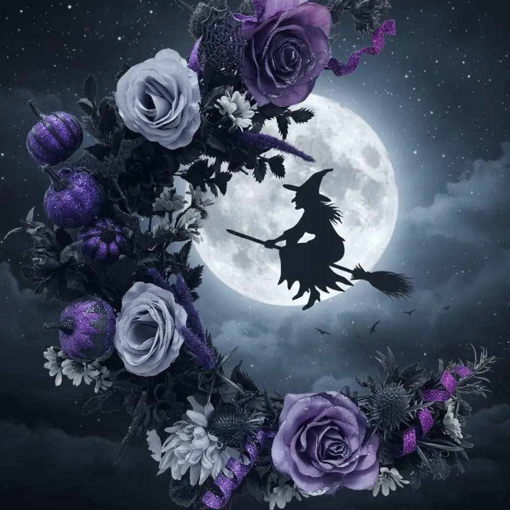 Purple & Black Crescent Moon Halloween Wreath