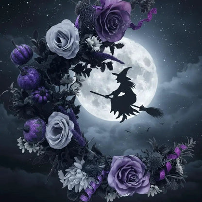 Purple & Black Crescent Moon Halloween Wreath