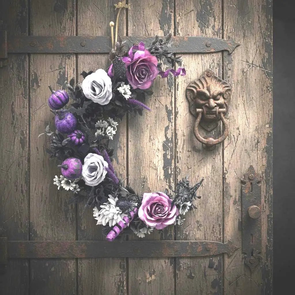 Purple & Black Crescent Moon Halloween Wreath