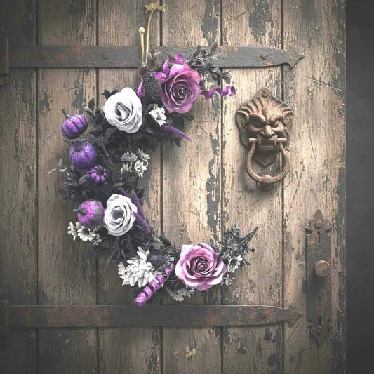Purple & Black Crescent Moon Halloween Wreath