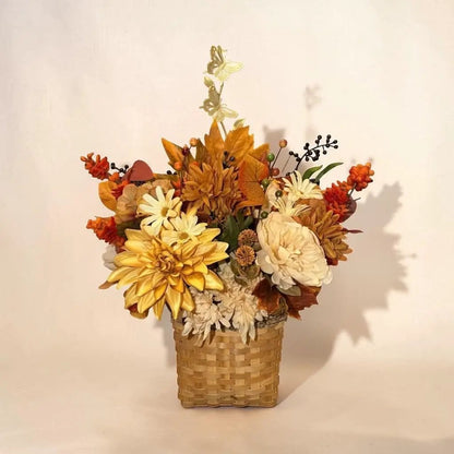 Golden Autumn Door Basket — Cream, Gold & Rust Floral