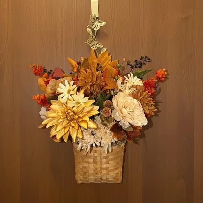 Golden Autumn Door Basket — Cream, Gold & Rust Floral