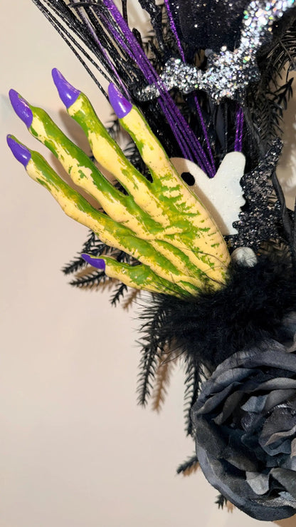 Limited Edition Spooky Halloween Wreath — Black, Purple & Skeleton Accents