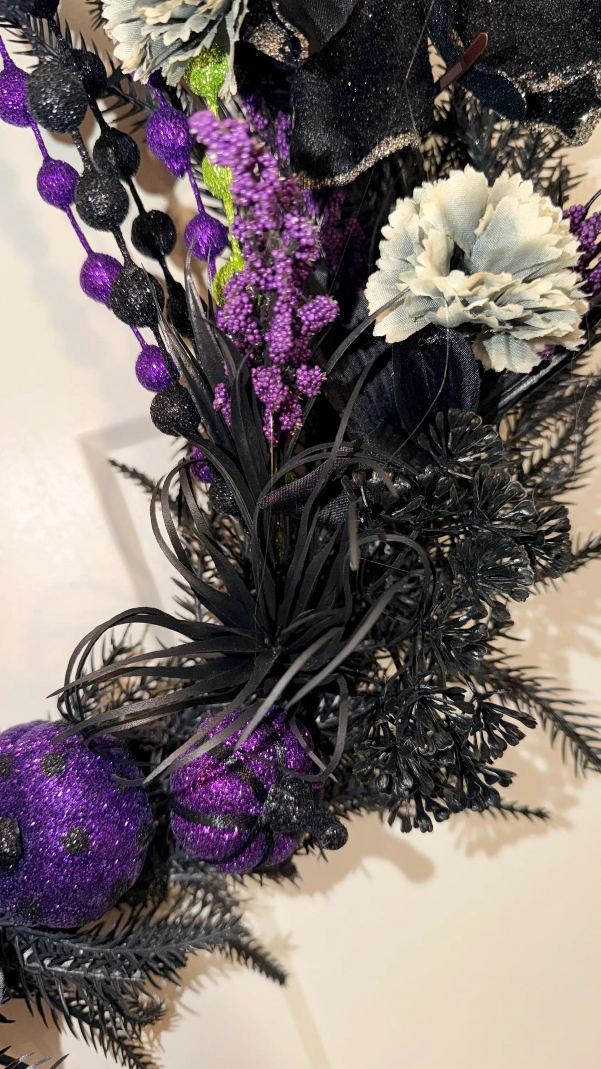 Limited Edition Spooky Halloween Wreath — Black, Purple & Skeleton Accents