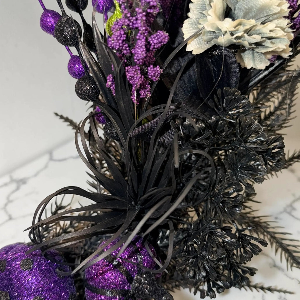Limited Edition Spooky Halloween Wreath — Black, Purple & Skeleton Accents