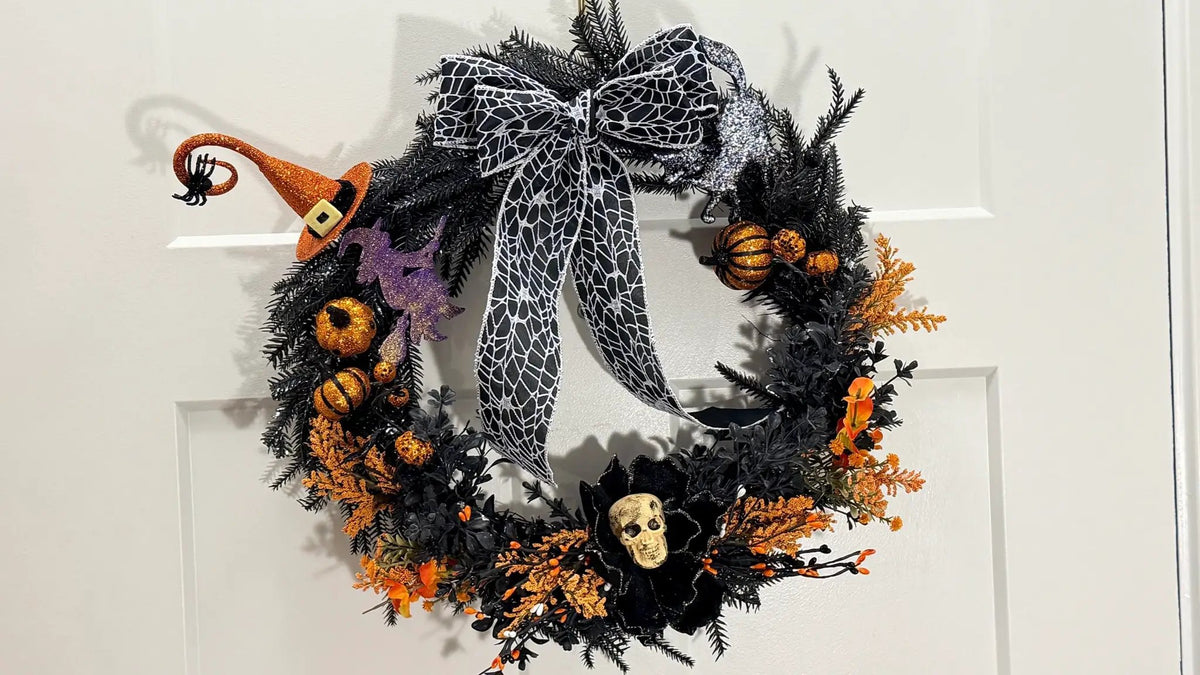 Witch Hat, Ghosts, Black Cat, Pumpkins & Glitter Bat