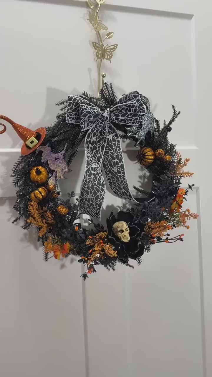 Witch Hat, Ghosts, Black Cat, Pumpkins & Glitter Bat